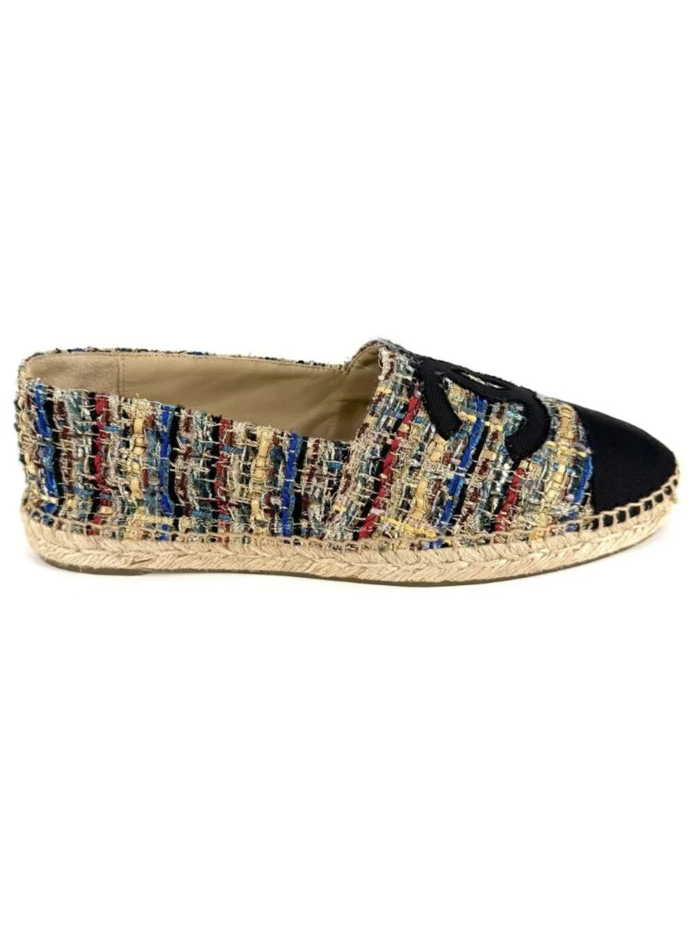 Chanel Sneakers Espadrilles Flat Shoes CC Logo Slip-on Tweed Multicolor Black